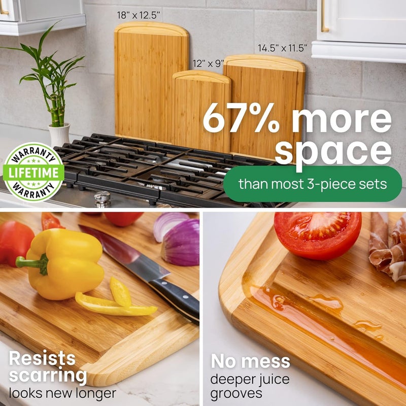 Greener Chef Organic Bamboo Cutting Boards for Kitchen Set of 3 with Lifetime Replacements â€“ Premium Extra Large Wood Chopping Boards with Juice Grooves for Carving & Serving, Non-Toxic & Durable by Greener Chef - Image 2